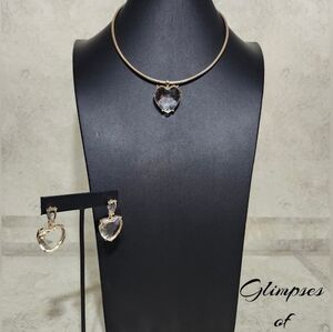 Gold Heart Pendant Necklace and Earring Set